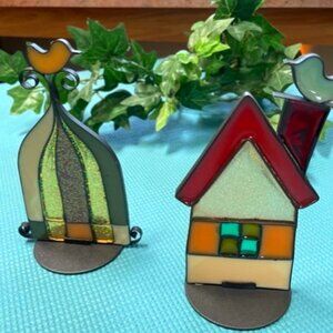 CUTE! Sun Catcher House and Bird Cage, Stained Glass Look - Set of 2 (NWOT)